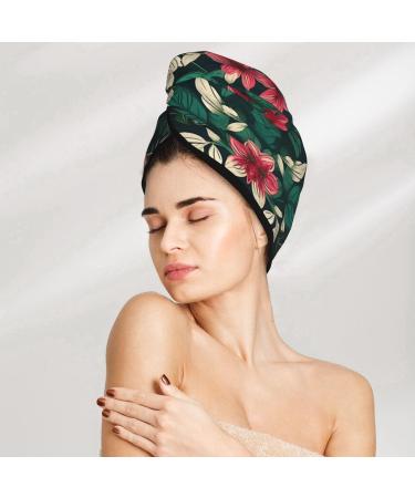Flower Leaf Coral Velvet Dry Hair Cap with Buttons Ideal for Curly Long & Thick Hair - Anti-Frizz Solution - Buy Online on GoSupps.com