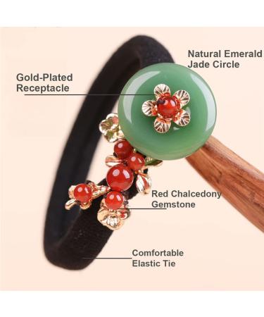 Vintage Natural Jade Gemstone Hair Tie - Emerald Pearl Ponytail Holder for Women, Bridesmaid, Girls - Chinese Hair Accessory for Hanfu Dress - Buy Online on GoSupps.com