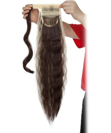 20 Inch Real Long Corn Wave Ponytail Clip in Hair Extensions - Dark Brown & Bleach Blonde - Buy Online on GoSupps.com