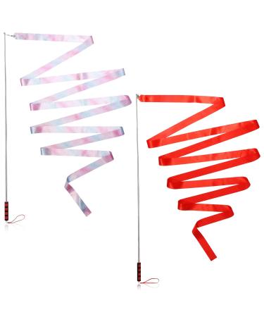 SAVITA 2pcs Ribbons for Gymnastics, 236inch/6m Dance Ribbons with Soft Stainless Steel Rod Glitter Dance Ribbons and Dance Ribbons Red for Artistic Dancing Gymnastics Kids Dancing