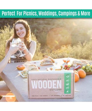 EarthClusive 100% Compostable Wooden Cutlery Set - 300 Pieces | Biodegradable Disposable Utensils for Party, Camping, & More - Buy Online on GoSupps.com