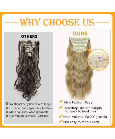 Hair Clip-In Extensions - Long Double Weft Synthetic Blonde Braid 50cm | Cheap Full Head 4-Pcs Wig with Highlights for Women - Buy Online on GoSupps.com