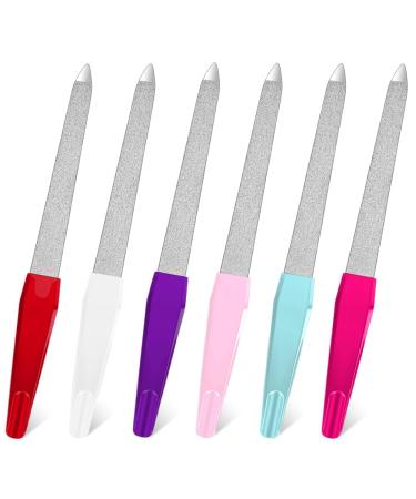 6 pieces sword nail file for natural nails stainless steel nail file colorful fingernail files set double -sided toenail file with a non -slip handle manicure and pedicure