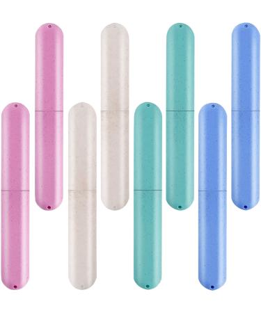 SHENQIDZ 8 pack travel toothbrush case, portable toothbrush case for travel, 4 color breathable plastic toothbrush holder for campings(without toothbrush)