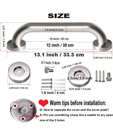 2 Pack 12 Satin Brushed Nickel Stainless Steel Shower Grab Bars - Safety Hand Rail Support for Handicap, Elderly, Senior - Bathroom Assist Handle - Buy Online on GoSupps.com