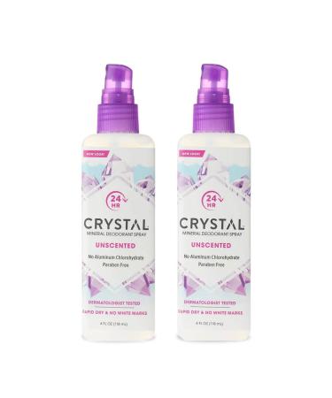 Crystal™ Mineral Deodorant Spray - Unscented Body Deodorant With 24 Hours Odor Protection, Non-Staining & Non-Sticky, Aluminum Chloride & Paraben Free, (2 Pack) 4 Fl Oz (Pack of 2)