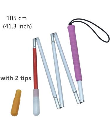 White Cane Aluminum Folding Cane for the Blind Folds Down 5 Sections with 2 Tips (Pink Handle 105 cm (41.3 inch)) - Buy Online on GoSupps.com