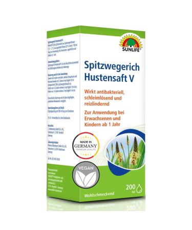 Sunlife Spitzwegerich Hustens juice V 200 ml - Hustens syrup with Spitzwegerich - coughing solder for adults adolescents & children from 1 year - cough decrees with a cold 200 ml (1 Pack)