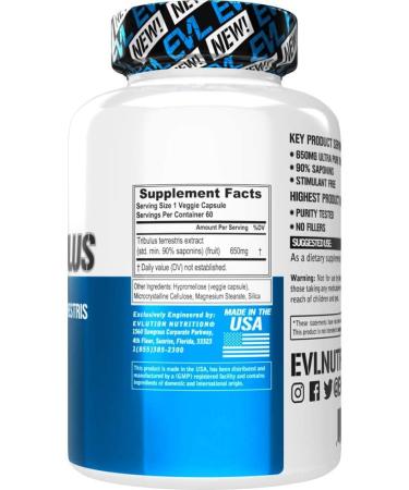 Evlution Nutrition 100% Pure Tribulus - Boost testosterone & enhance performance - 60 Capsules - Buy Online on GoSupps.com