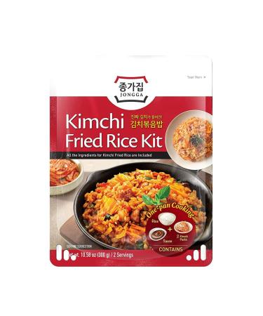 Jongga Korean Kimchi Fried Rice Kit with Rice, Real Kimchi Pack & Oyster Sauce, One-pan Cooking, 300g