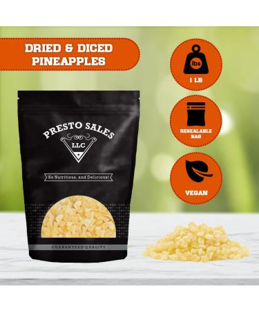 Pineapple Diced  Natural Energy  Flavorful  Party  Snack  Healthy  Fruity  Sweet  Lovable  Packed in a resealable pouch bag of 1 lb. (16 oz.) by Presto Sales LLC - Buy Online on GoSupps.com