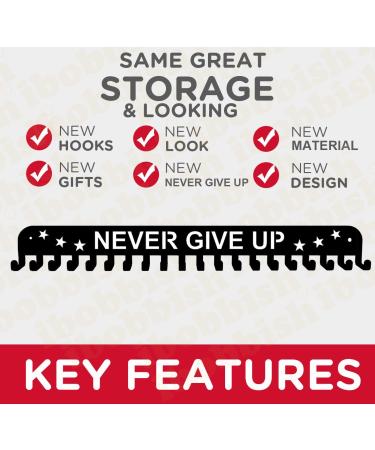 Premium 16 Medal Display Hanger - Never Give Up | Upgraded Wall Mounted Holder with 20 Hooks for Gymnastics, Soccer, Swim Medals - Buy Online on GoSupps.com