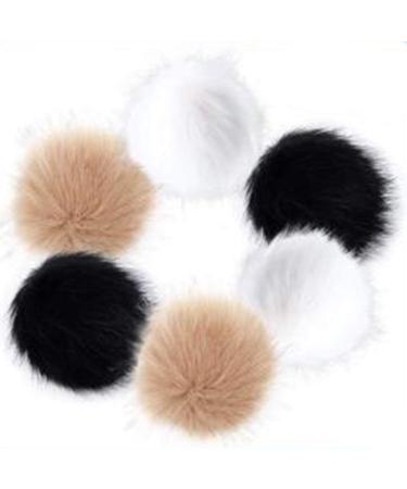Fur Pom Poms for Hats  6PCS 4 Inch Faux Fur Pom Pom Balls Fluffy Pompoms for Crafts with Elastic Loop 3 Colors for Keychains Scarves Gloves Bags Knitting Supplies Multi-color