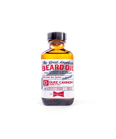 Duke Cannon Great American Beard Oil with Budweiser - 3oz.|Natural Conditioning w/Apricot Kernel Oils|Infused w/Real Budweiser Beer Protein|Warm Cedarwood Scent for a Rugged Yet Refined Beard