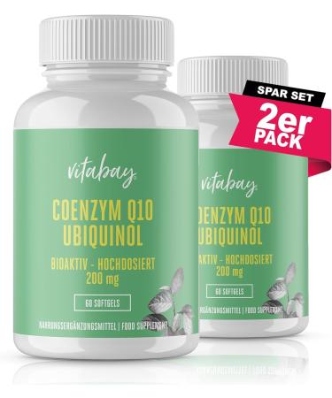 VITABAY COENZYM Q10 Ubiquinol capsules High dose 200mg laboratory test Complex - 120 capsules (2 Set) Ubiquinol Q10 Coenzyme 200mg - Antioxidant Coenzyme Q10 - Coenzyme Q10 200mg capsules Q 10 60 pieces (2 Pack)