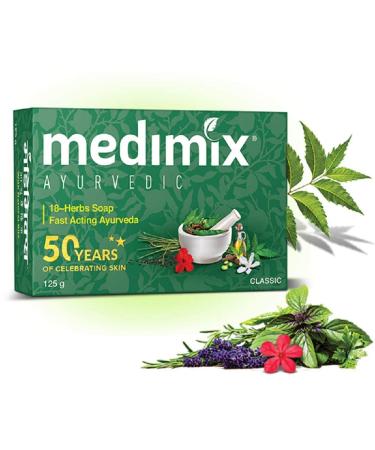 Medimix Herbal Handmade Ayurvedic18 Herb Soap for Healthy and Clear Skin 125 Gram (Pack of 12)