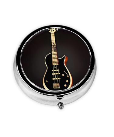 Black Guitarround Pill Box 3 Compartment Round Pill Box Organizer &Portable Travel Pill Box for Traveling.