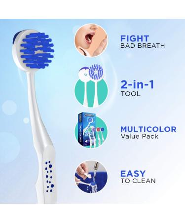 Oralganix 2-in-1 Tongue Cleaner - 4 Pack - Multicolor Tongue Brush and Scraper - 4 Count - Buy Online on GoSupps.com