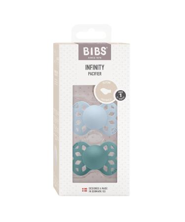BIBS Infinity Anatomical Pacifier 2-Pack | BPA-Free Jaw-Friendly Silicone | Baby Blue & Island Sea | Size 1 (0-6 Months) - Made in Denmark - Buy Online on GoSupps.com