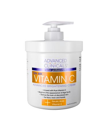 Advanced Clinicals Vitamin C Cream. Advanced Brightening Cream. Anti-aging cream for age spots, dark spots on face, hands, body. Large 16oz (454 g)