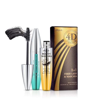(2pcs) 4D Silk Fiber Lash Mascara Set - Waterproof Mascara + Fiber Set Long-Lasting Thick Natural Mascara Smudge-Proof Eyelashes All Day Exquisitely 1Tube