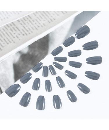 Buy Huil Gray Long Coffin False Nails - 24 Pcs Full Cover Acrylic Stick-On Nail Tips for Women & Girls | International Shipping - Buy Online on GoSupps.com