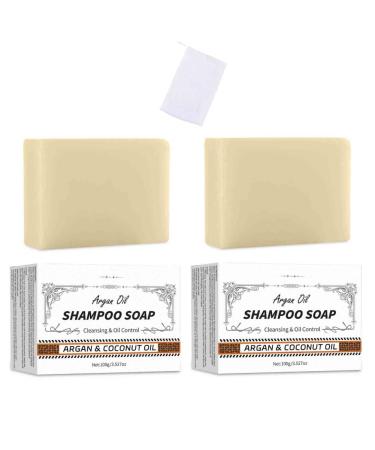 2PCS Argan Oil Shampoo Bar Strengthen Hair Gentle Cleansing Smooths Frizz Shampoo Bar Refreshing Oil Control Hair Treatment
