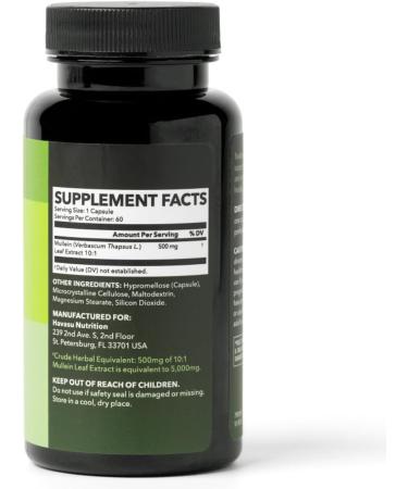 Mullein Leaf Capsules for Respiratory Health - 5000mg Extract 10:1 for Lung Support and Immune Function - 60 Count - Vegan Non-GMO Capsules - Herbal Supplement for Daily Wellness - 2 Month Supply 60 Count (Pack of 1) - Buy Online on GoSupps.com