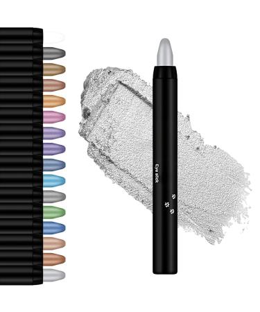 Cream Eyeshadow Stick Highlighter Eyeshadow Pencil Crayon Glitter Eyeshadow Stick Long Lasting Waterproof Eye Shadow Highlighter Stick Make Up Eyeshadow Shimmer Stick (#16 Silver)
