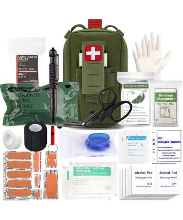 Laser Cut Od Green Tactical Molle Ifak Trauma Kit Refil Medical Emergency Survival First Aid Kits Rip Away EMT Medic Kit for Military Camping Hiking Travel Army Green