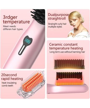 Portable Mini Wireless Hair Straightening Brush - Cordless Straightener Comb with 11 Temperature Settings Fast Heating & Anti-Scald - Lightweight & Travel-Friendly for All Hair Types - Pink - Buy Online on GoSupps.com