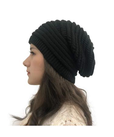 Winter Beanie Hat for Women Lightweight Outdoor Cozy Chunky Knitted Wool Knit Hat Pom Pom Visor Beanie Cap Black One Size