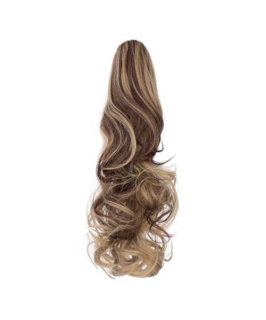 Qunlinta 18 Curly Wavy Ponytail Extension - Ash Blonde & Light Brown Clip-in Synthetic Hairpiece - Buy Online on GoSupps.com