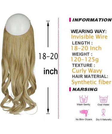 OMGREAT 18 Inch Curly Wavy Halo Hair Extensions - Invisible Wire Ash Blonde Mix Bleach Blonde - Buy Online on GoSupps.com