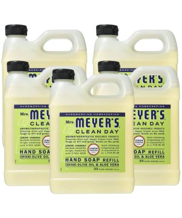 Hydrating Hand Soap Refill in Refreshing Lemon Verbena Scent for any Soap Dispenser for Bathroom & Kitchen Liquid Soap w/ Essential Oils for Hand Wash Products 33 Fl OZ Per Bottle 5 Bottles