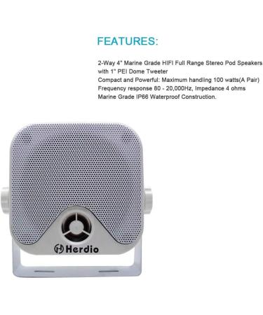 Waterproof Heavy Duty Marine Box Speakers for Boat ATV UTV RZR Golf Cart - White - Buy Online on GoSupps.com