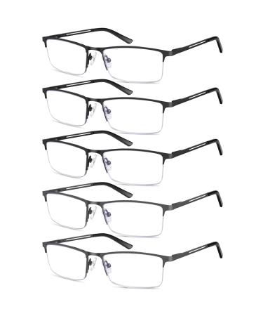 KONHAGO Blue Light Blocking Reading Glasses for Men, Half Frame Metal Readers Spring Hinge Eyeglasses Anti Eyestrain/Glare/UV 3 Black + 2 Gray 2.0 x