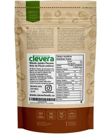 Clevera Supreme Jumbo Pecans 12 Ounces (Halves) - Fresh - Raw -Kosher - HACCP - Small Batch - Sustainably Sourced - Straight from The Farm - Non-GMO - Gluten Free - Buy Online on GoSupps.com