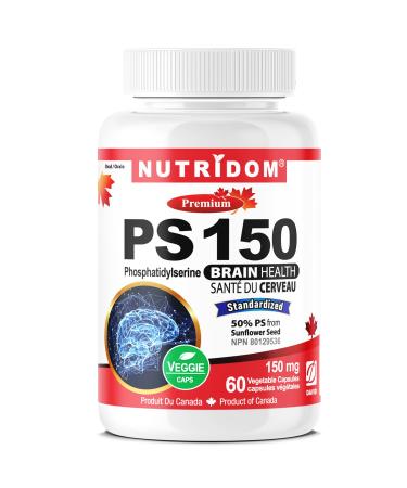 Nutridom Phosphatidylserine Supplement 150mg | Soy-Free Sunflower Lecithin-Sourced PS | Helps Support Memory & Cognitive Health & Brain Function | Non-GMO Vegan Gluten-free Dairy-free Soy-free (60 Veggie Capsules)