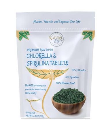 NaturalZing 100% Pure Chlorella/Spirulina Tablets | 1000 250mg Tablets | 60 Servings | 60% Protein | Vegan Protein | Omega 3s | Alkaline | Chlorophyll | Cracked Cell | Grown with Sunlight | Taiwanese
