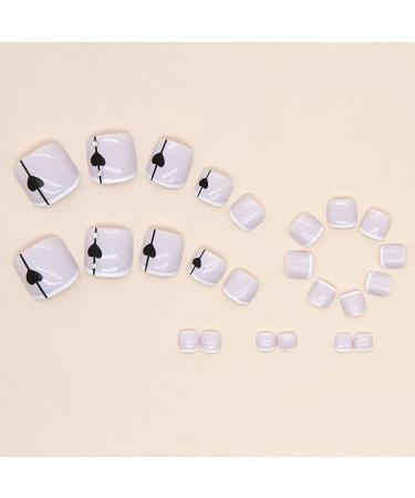 24Pcs Square False Toenails Nude Glossy French Black Heart Press on Toenails Short Stick on Toenails Acrylic Full Cover Artificial Summer Fake Toenails for Women and Girls Daily Decorations - Buy Online on GoSupps.com