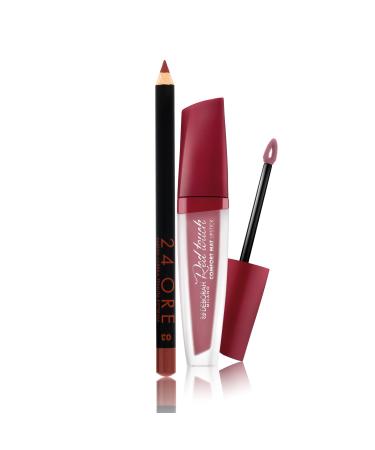 DEBORAH Deborah Milano - Matte Liquid Lipstick Makeup Set 12 shades of pink intense color and transfer-proof 4.5g and 24-hour lip pencil 03 brown smudge-proof and ultra-pigmented 1.5g