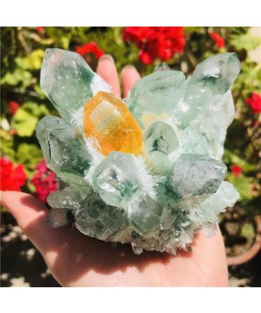 Home Decoration 500-600g Quartz Cluster Natural Green Ghost Crystal Cluster Inlaid with Yellow Specimen s Reiki Crystal Stone - Buy Online on GoSupps.com