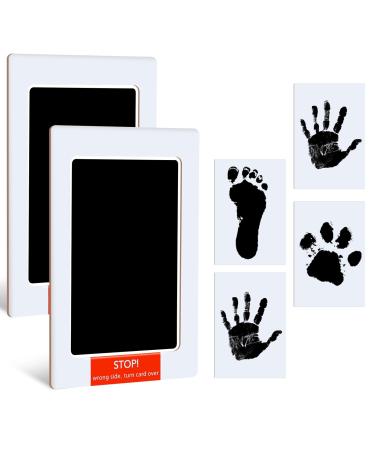 RosewineC Baby Handprint and Footprint Ink Kit 2 Large Baby Inkless Print Pads 4 Imprint Cards Pet Paw Print Inkless Print Kit Safe Non Toxic for Baby Hand and Feet Family Keepsake(Black)