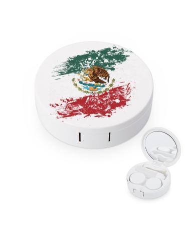 Mexican American Flag Round Case For Contact Lens Kit Storage Box with Mirror Printed