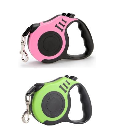 2 x 16ft Retractable Dog Leash for Large Dogs - Holds up to 110 lbs Retractable Dog Leash 360 Anti-Tangle Heavy Duty Dog Leash with Non-Slip Handle for Small to Large Dogs and Cats. (Green+Pink)