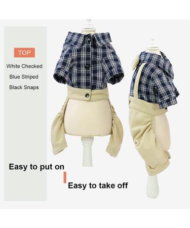 Hooddeal Stylish Pet Clothes: White Plaid Blue Striped Jumpsuit with Yellow Bowtie for Puppy Cat - L Khaki - Buy Online on GoSupps.com