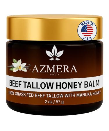 100% Grass-Fed Beef Tallow Balm Manuka Honey MGO263+ Organic Beeswax & Olive Oil Beef Tallow for skin Handmade Moisturizer for Dry Skin Eczema Relief & Healing Skin(2oz Vanilla) Vanilla 2 Ounce (Pack of 1)