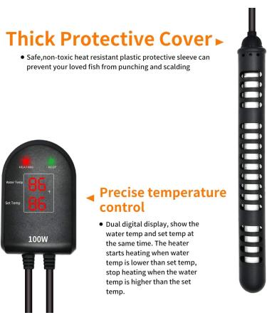 U-picks 100W Submersible Aquarium Heater for 5-25 Gallon Fish Tank with Intelligent External Temperature Controller - Buy Online on GoSupps.com