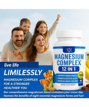 Nutrapure Magnesium Complex 7 Elemental Supplement - Magnesio Complex 1000mg Forms Including Glycinate Citrate Malate Taurate Chelated | Energy Support | Vegan Non-GMO 90 Capsules (2) - Buy Online on GoSupps.com